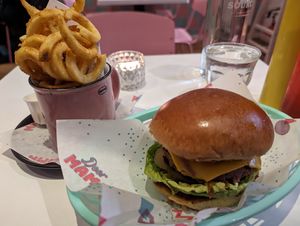 BBQ Cheeseburger and curly fries at Deer Mama in Amsterdam