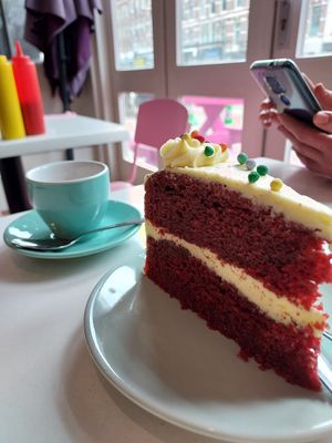 Red velvet cake with some great coffee at Deer Mama in Amsterdam