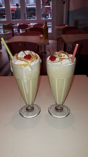 Banana & vanilla mylkshakewith a cherry on the top at Deer Mama in Amsterdam