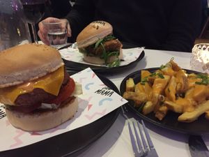 Burgers and cheesy fries! at Deer Mama in Amsterdam