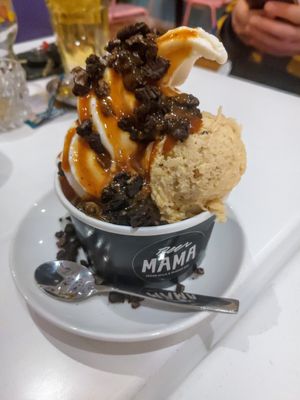 Soft serve with cookie dough, miso caramel sauce and Oreo crumbles at Deer Mama in Amsterdam