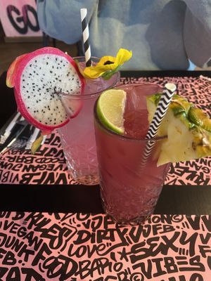 Holy Dragon (Left) & Galaxy Lemonade Mocktail (Right) at Vegan Junk Food Bar - Downtown in Amsterdam