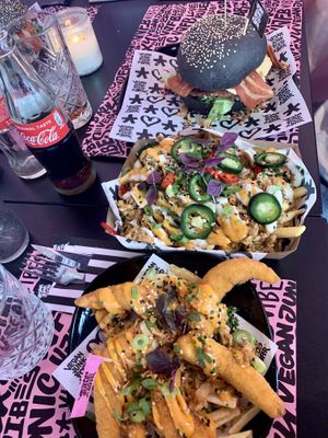 Shrimps, Pommes mit Topping , Burger 😋 at Vegan Junk Food Bar - Downtown in Amsterdam
