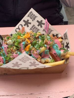 iconic rainbow fries at Vegan Junk Food Bar - Downtown in Amsterdam