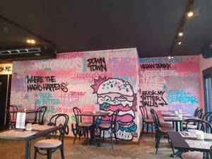 The inside upstairs at Vegan Junk Food Bar - Downtown in Amsterdam