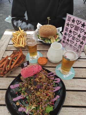 Fries, Mc cruelty free and shawarma burger at Vegan Junk Food Bar - Downtown in Amsterdam