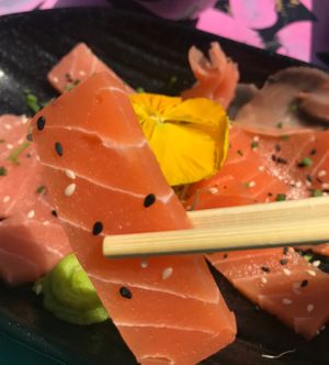“Salmon” sashimi  at Vegan Junk Food Bar - Downtown in Amsterdam