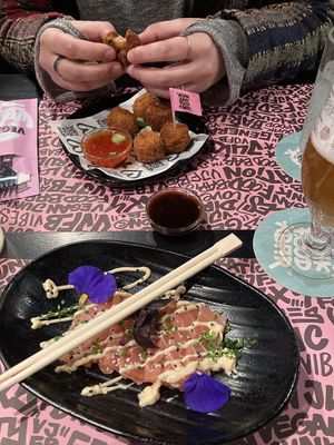 Top: Pnut Thai Chik’n Betterballs, bottom: Fresh Sashimi  at Vegan Junk Food Bar - Downtown in Amsterdam