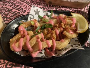 Vegan calamari  at Vegan Junk Food Bar - Downtown in Amsterdam