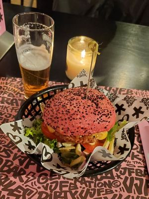 Great burger, heineken on tap at Vegan Junk Food Bar - Downtown in Amsterdam