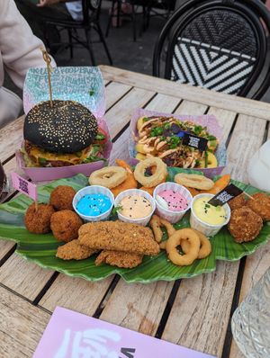 mccruelty free burger, sumo platter and loaded rib fries at Vegan Junk Food Bar - Downtown in Amsterdam