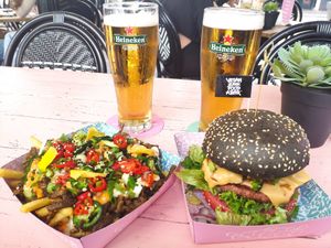Burger and poutine at Vegan Junk Food Bar - Downtown in Amsterdam