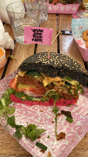 Not the best food photography but man this burger was awesome!  at Vegan Junk Food Bar - Downtown in Amsterdam