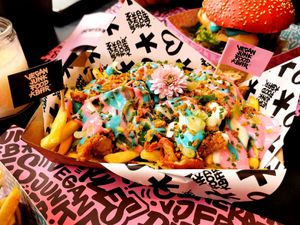 Rainbow fries at Vegan Junk Food Bar - Downtown in Amsterdam