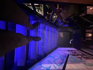 Remember watch your step down from bathrooms  at Vegan Junk Food Bar - Downtown in Amsterdam