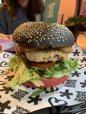 Mc Cruelty Free with onion rings #Veganuary at Vegan Junk Food Bar - Downtown in Amsterdam