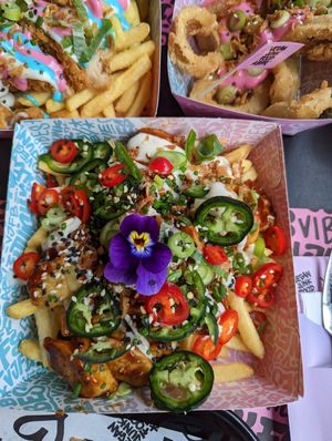 Bradwurst fries at Vegan Junk Food Bar - Downtown in Amsterdam