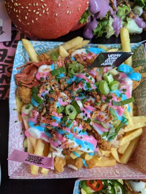 Rainbow fries at Vegan Junk Food Bar - Downtown in Amsterdam