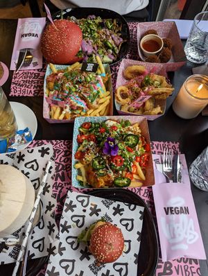 Whole spread at Vegan Junk Food Bar - Downtown in Amsterdam