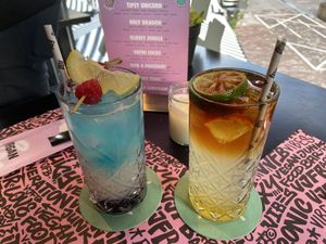 Tipsy unicorn (quite good) and Glossy jungle (good)  at Vegan Junk Food Bar - Downtown in Amsterdam