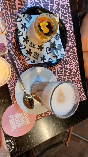 Latte and tropical buba at Vegan Junk Food Bar - Downtown in Amsterdam