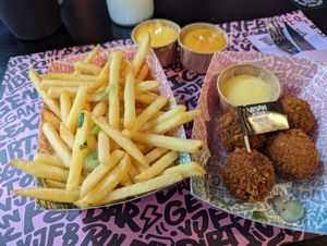 fries and betterballs at Vegan Junk Food Bar - Downtown in Amsterdam