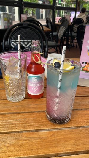 Unicorn cocktail and kombucha  at Vegan Junk Food Bar - Downtown in Amsterdam