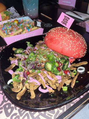 beastie shawarma… a beast indeed. rainbow fries in the back- also delicious   at Vegan Junk Food Bar - Downtown in Amsterdam