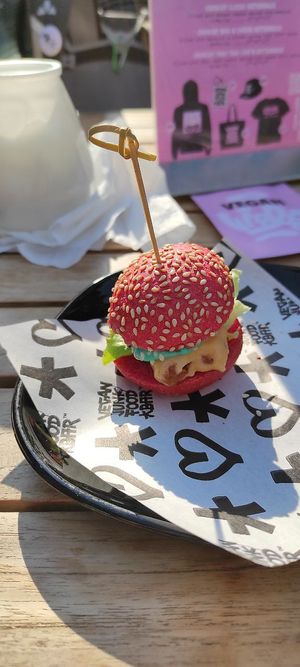 Mini burger at Vegan Junk Food Bar - Downtown in Amsterdam