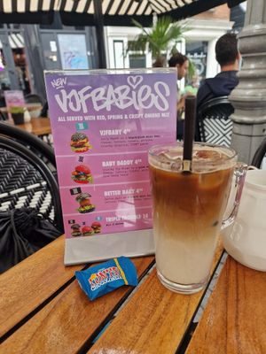 Iced coffee with oat milk at Vegan Junk Food Bar - Downtown in Amsterdam