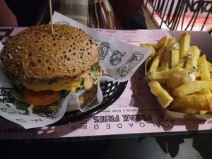 Original burger and fries at Vegan Junk Food Bar - Downtown in Amsterdam