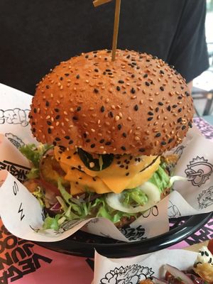 Beautiful burger at Vegan Junk Food Bar - Downtown in Amsterdam