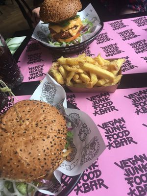 Truffle fries and burgers at Vegan Junk Food Bar - Downtown in Amsterdam