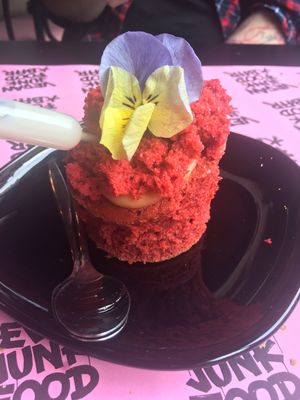 Red velvet cake with vegan baileys at Vegan Junk Food Bar - Downtown in Amsterdam