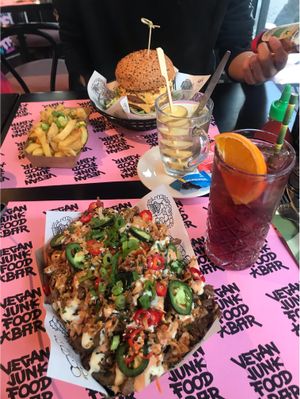 Burger, loaded fries and truffle fries  at Vegan Junk Food Bar - Downtown in Amsterdam