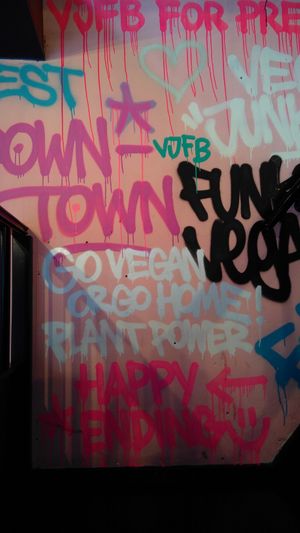 Nice graffiti ;-) at Vegan Junk Food Bar - Downtown in Amsterdam