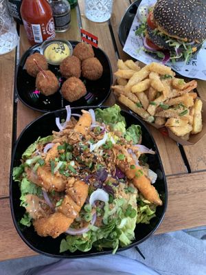 Amsterdam Bitterballs, Truffle fries, Crispy Lemon Prawns, Daddy Mc Chik’n at Vegan Junk Food Bar - Downtown in Amsterdam