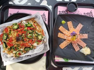Supreme fries and sashimi at Vegan Junk Food Bar - Downtown in Amsterdam