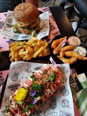 with fries and 'scampis' at Vegan Junk Food Bar - Downtown in Amsterdam