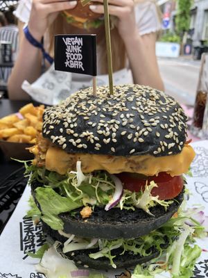 ‘Chicken’ burger at Vegan Junk Food Bar - Downtown in Amsterdam