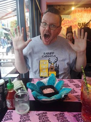 The Unicorn Bread is soooo blue!!! at Vegan Junk Food Bar - Downtown in Amsterdam