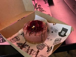 Baileys infused cheesecake, takeaway  at Vegan Junk Food Bar - Downtown in Amsterdam