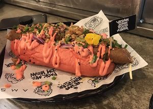 Pinky bratwurst (Beyond sausage) at Vegan Junk Food Bar - Downtown in Amsterdam