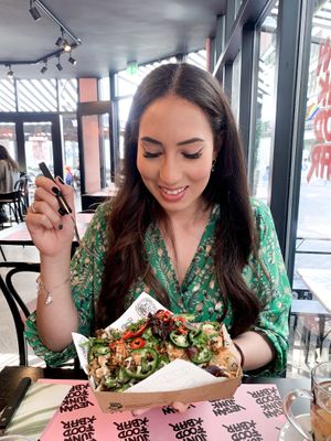 Enjoying the “Kapsalon" at Vegan Junk Food Bar - Downtown in Amsterdam