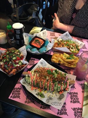 Vegan hotdog and kapsalons at Vegan Junk Food Bar - Downtown in Amsterdam