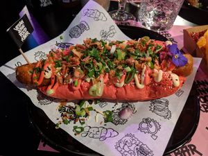 Bratwurst hotdog at Vegan Junk Food Bar - Downtown in Amsterdam
