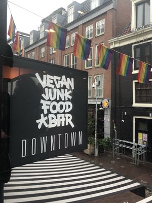 Sign  at Vegan Junk Food Bar - Downtown in Amsterdam