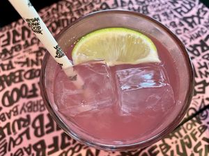 pink drink at Vegan Junk Food Bar - Downtown in Amsterdam