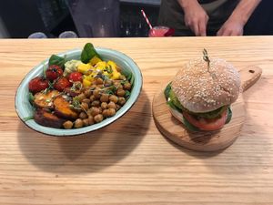 Vegan Bowl and Burger  at Jay's Brunch Caffe in Parede