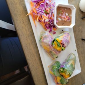 Avocado mango spring roll-- so good! Not a fan of the sauce but still good! at Quantum Leap - Upper East Side in New York City